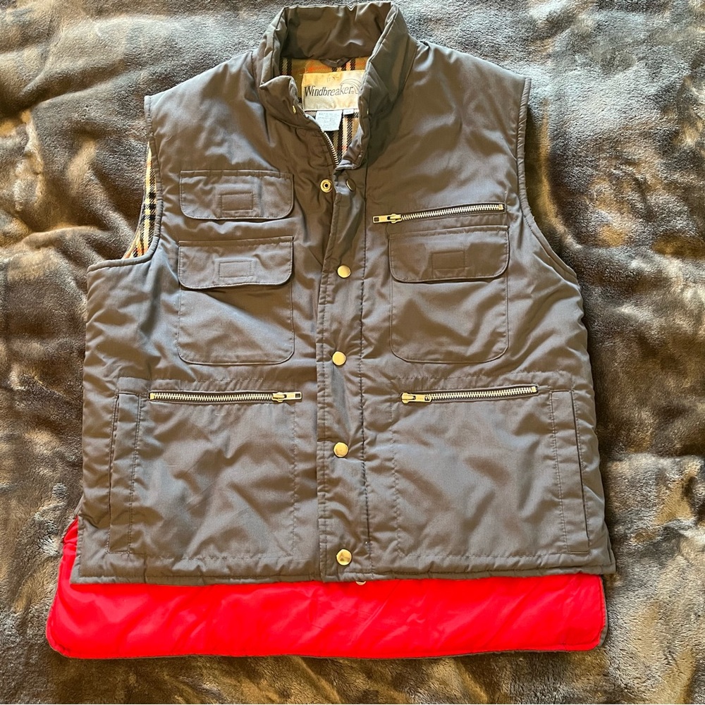 Vintage 80's Windbreaker Puffer Vest Blue Retro Snap Zip Up Button Men's M